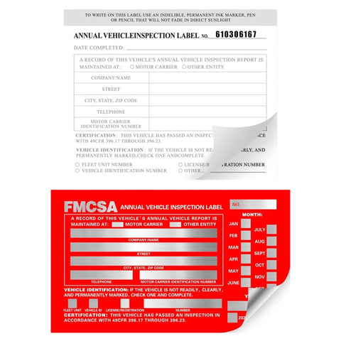 Red & White Combo Annual Vehicle Inspection Label Decal Sticker For Compliance