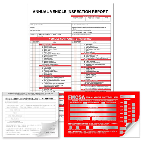 Red & White Combo Annual Vehicle Inspection Label Decal Sticker With Annual Vehicle Inspection Report