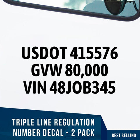 3 line regulation number decal, usdot, gvw, vin