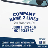 Company Name 2 Lines + 3 Location Or Regulation Numbers Decal (USDOT, MC), Two Colors, Set Of 2