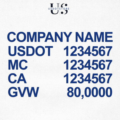 company name, usdot, mc, ca, gvw decal stickers