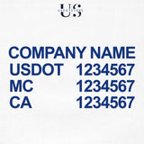 company name, usdot, mc, ca number decal sticker