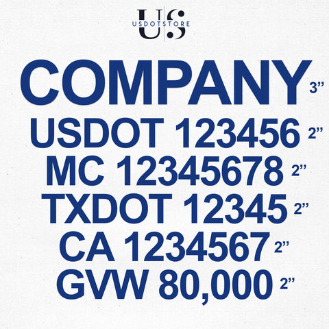 company name with usdot mc txdot ca gvw decal