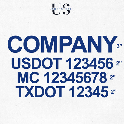 company name with usdot mc txdot decal sticker