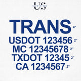 transport company name with usdot mc txdot ca number decal