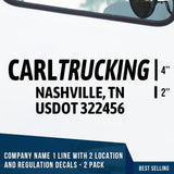 Company Name 1 Line + 2 Location or Regulation Number Decal, (Set of 2)