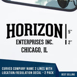 Curved Company Name 2 Line + 1 Location or Regulation Number Decal, (Set of 2)
