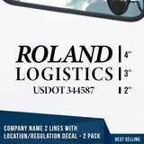 Company Name 2 Line + 1 Location or Regulation Number Decal, (Set of 2)