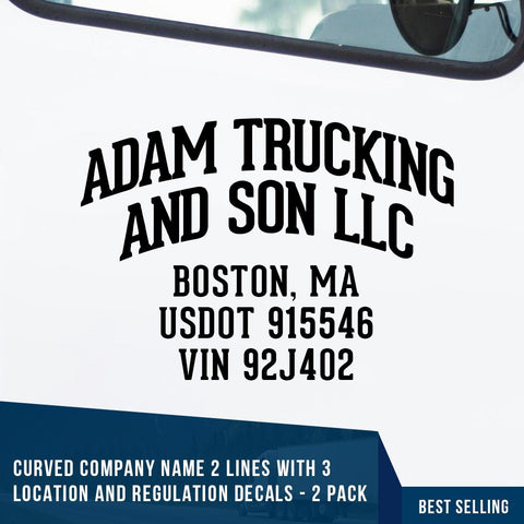 company name decal with location, usdot, vin