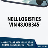 Company name decal with additional line of text