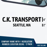 Company Name 1 Line + 1 Location or Regulation Number Decal, (Set of 2)