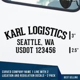 US DOT Curved Company Name 1 Line + 2 Location or Regulation Number Decal, (Set of 2)