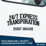 arched company name decal with usdot 