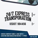 Curved Company Name 2 Line + 1 Location or Regulation Number Decal, Good For USDOT (Set of 2)