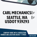 Company Name 1 Line + 2 Location or Regulation Number Decal, (Set of 2)