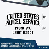 Curved Company Name 2 Line + 2 Location or Regulation Number Decal, Good for USDOT, (Set of 2)