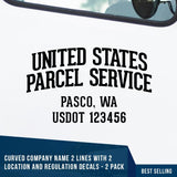 arched company name decal with location & usdot number