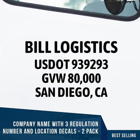 Company Name Truck Decal with regulation numbers