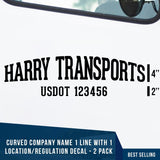 Curved Company Name 1 Line + 1 Location or Regulation Number Decal, (Set of 2)