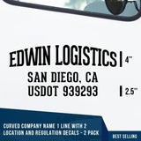 USDOT Curved Company Name 1 Line + 2 Location or Regulation Number Decal, (Set of 2)