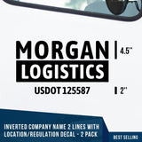 Inverted Company Name 2 Line + 1 Location or Regulation Number Decal, (Set of 2)
