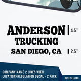 Company Name 2 Line + 1 Location or Regulation Number Decal, (Set of 2)