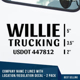 US DOT Company Name 2 Line + 1 Location or Regulation Number Decal, (Set of 2)