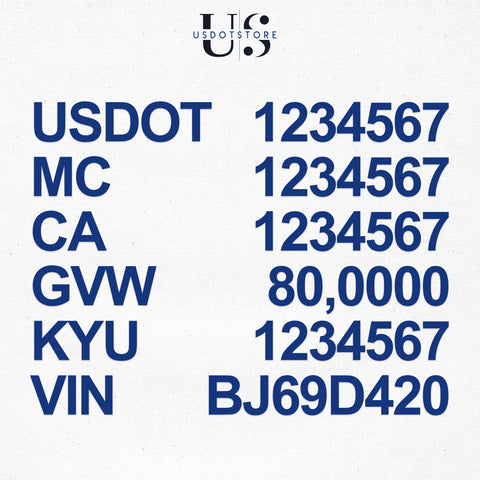 usdot, mc, ca, gvw, kyu, vin number decal stickers