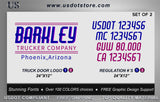 Door Company Name with USDOT,MC,GVW Number Decal