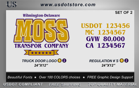 Door Company Name with USDOT,MC,GVW Number Decal