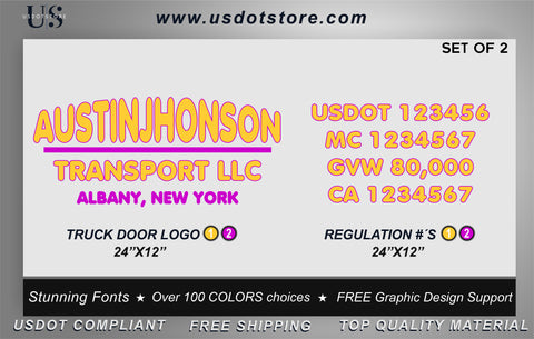 Door Company Name with USDOT,MC,GVW Number Decal