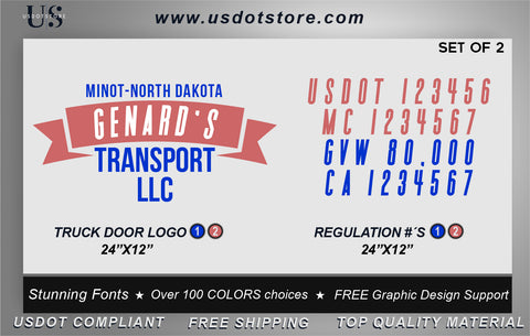 Door Company Name with USDOT,MC,GVW Number Decal